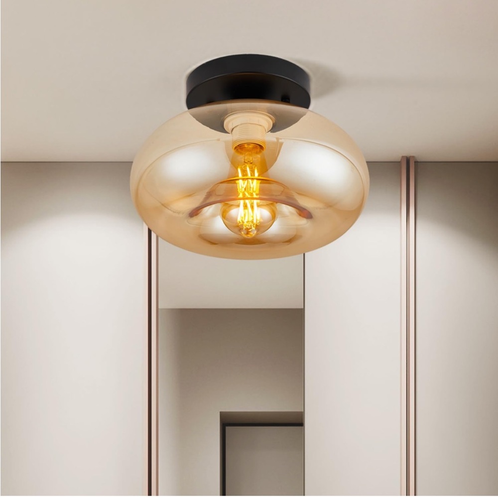 Mid-Century Modern Amber Flush Mount Ceiling Light - Picture 3 of 11